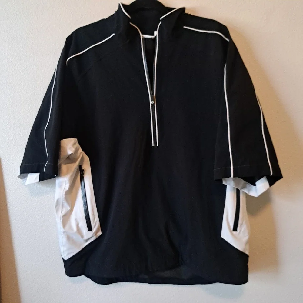 FootJoy DryJoys Tour Collection Mens Large Black White Short Sleeve Rain Shirt